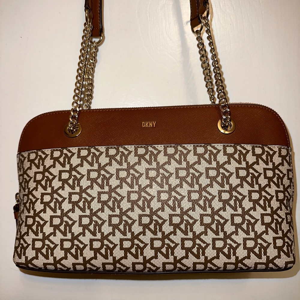 DKNY Bryant Park Medium Top Zip Satchel Brown/ Beige NWT